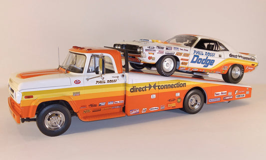 Paul Rossi Direct Connection 1970 Dodge Challenger Super Stock Race Car AND Ramp Truck COMBO 1:18 scale Acme
