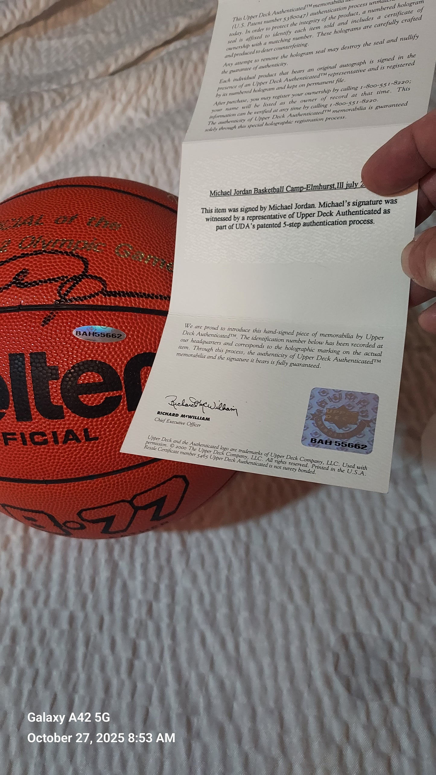 Michael Jordan UDA Signed Molten Official 1992 Olympic Leather Basketball