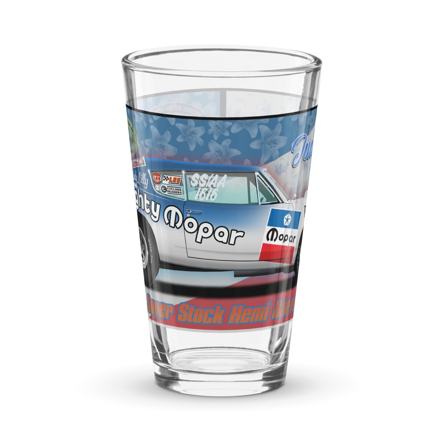 Judy Lilly Miss Mighty Mopar Shaker pint glass