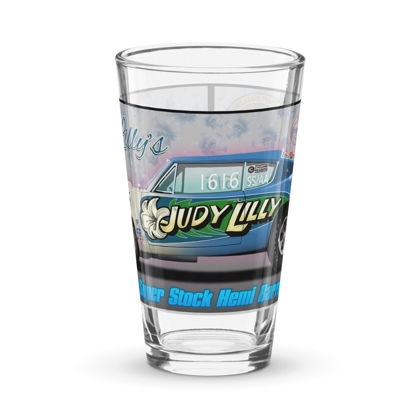 Judy Lilly Flower Car Shaker pint glass