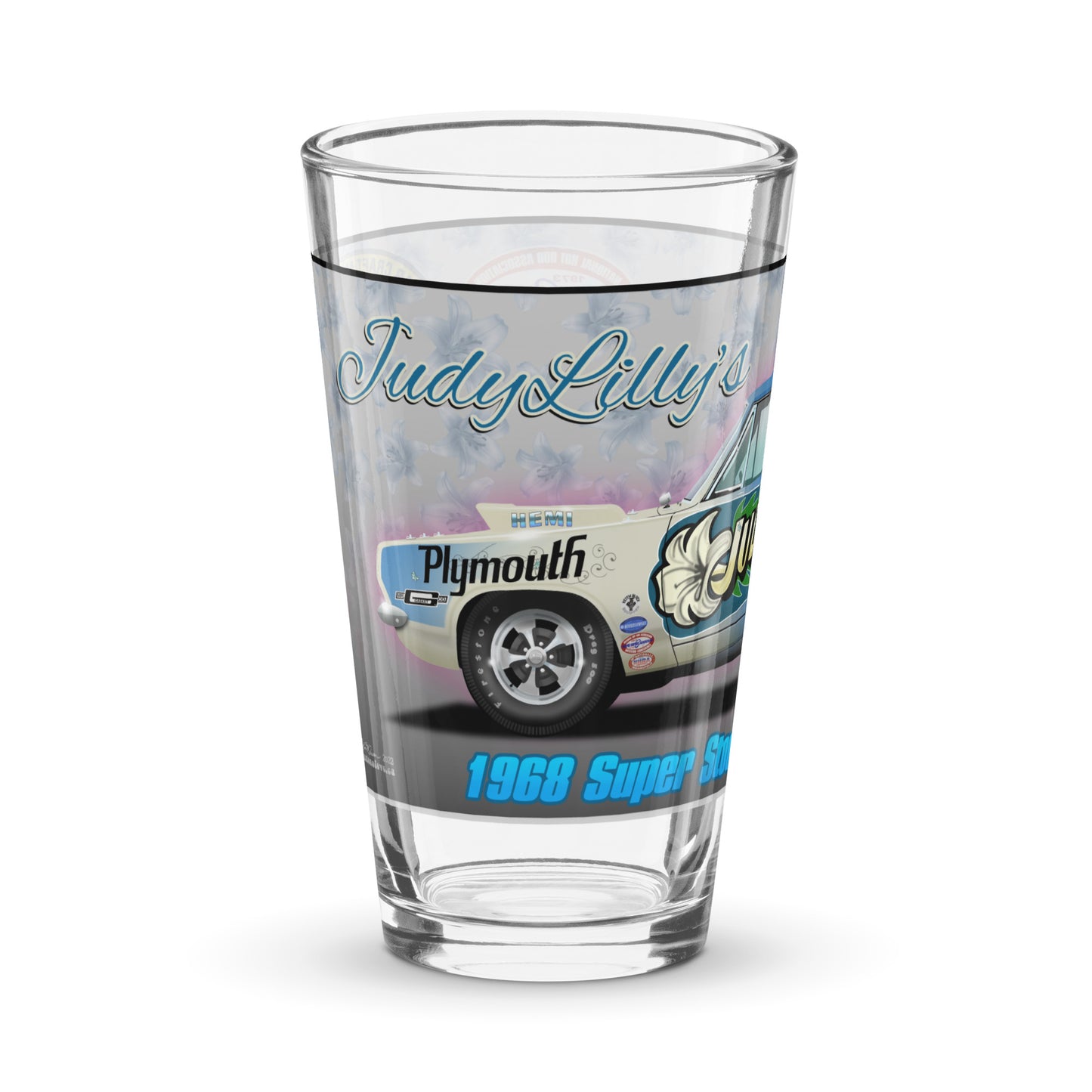 Judy Lilly Flower Car Shaker pint glass