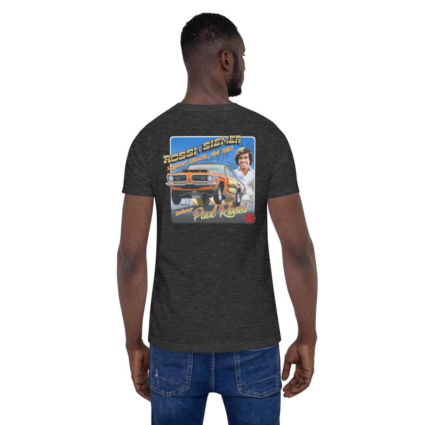 Paul Rossi 68 Barracuda Unisex t-shirt design on back