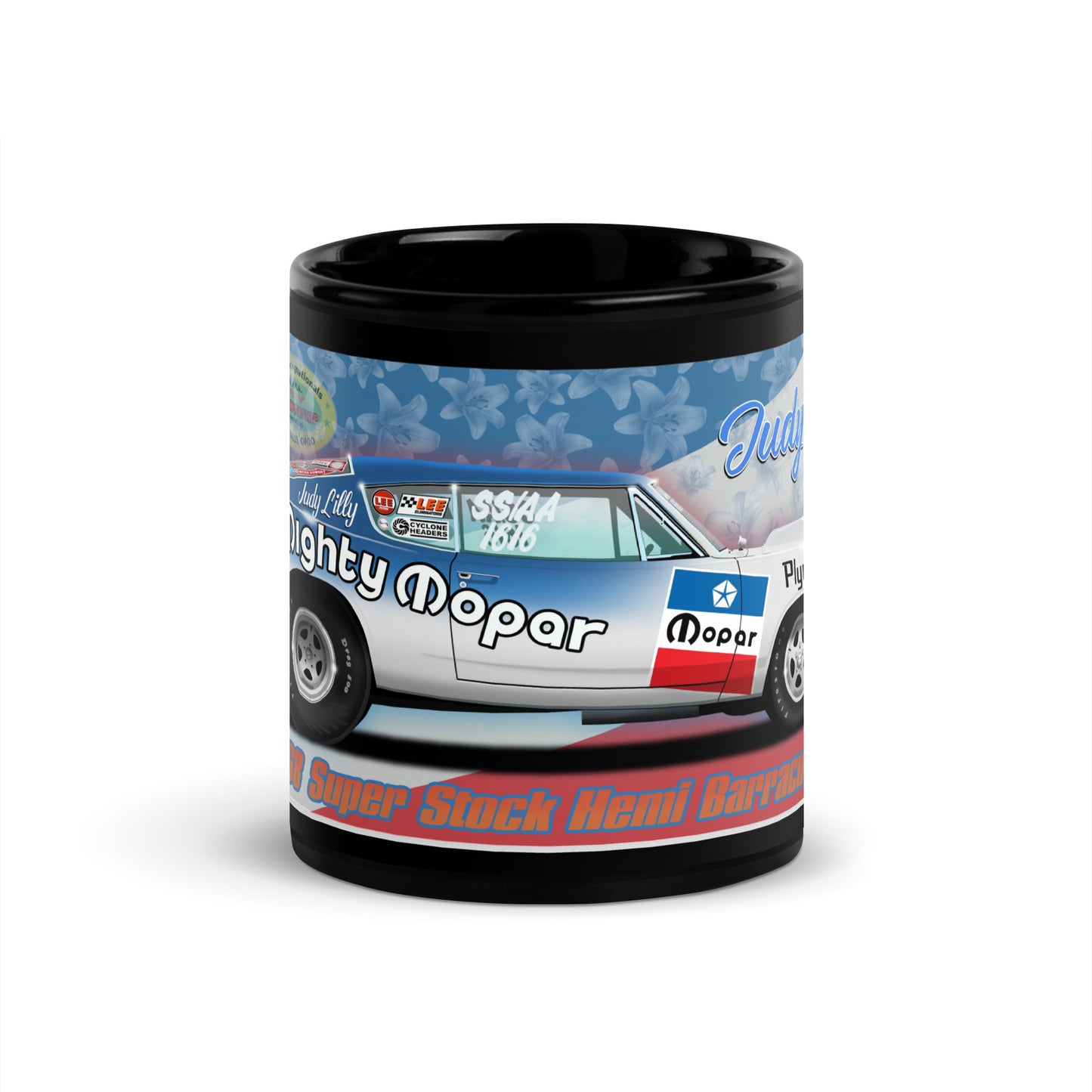 Judy Lilly Miss Mighty Mopar Black Glossy Mug