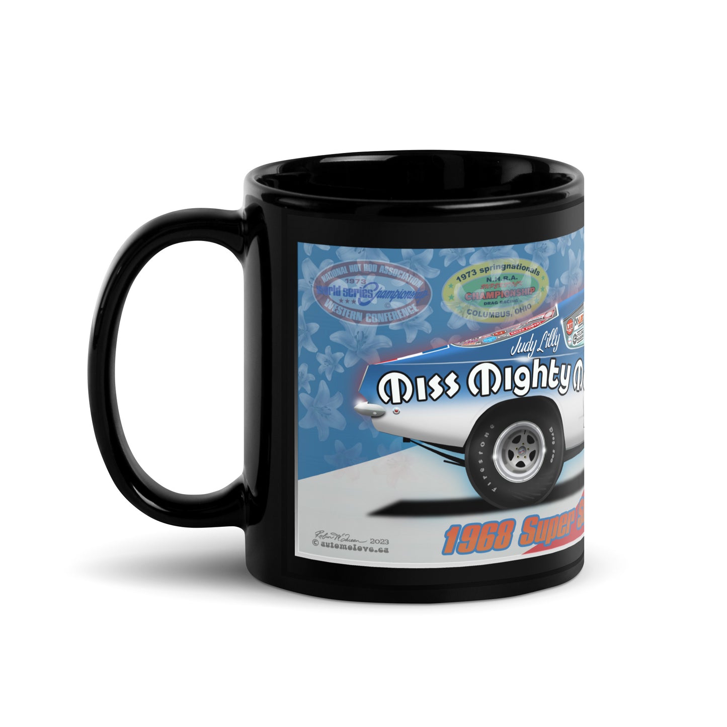 Judy Lilly Miss Mighty Mopar Black Glossy Mug