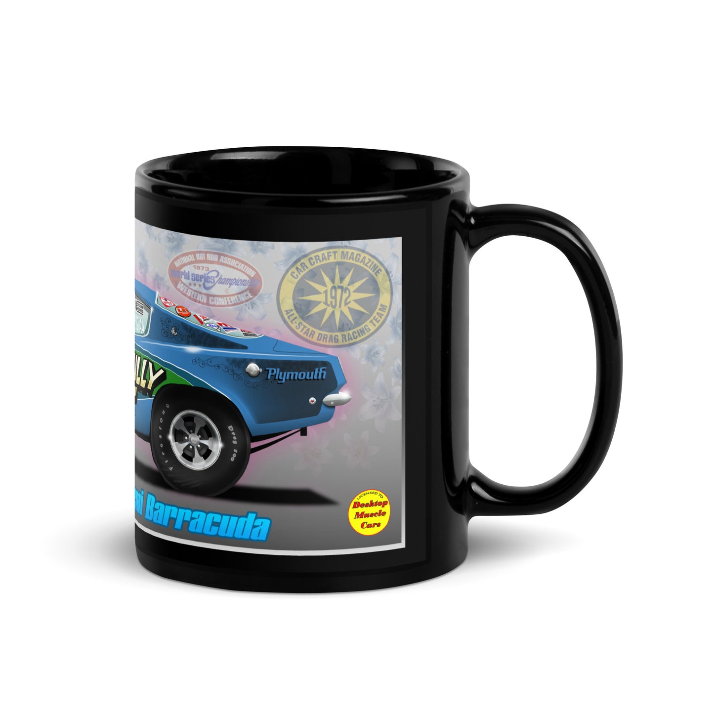 Judy Lilly Flower Car Black Glossy Mug