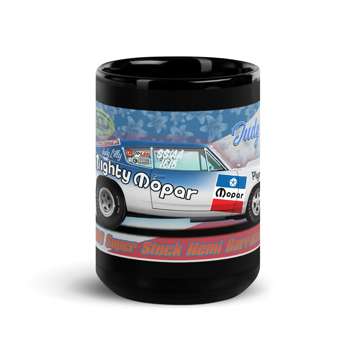 Judy Lilly Miss Mighty Mopar Black Glossy Mug