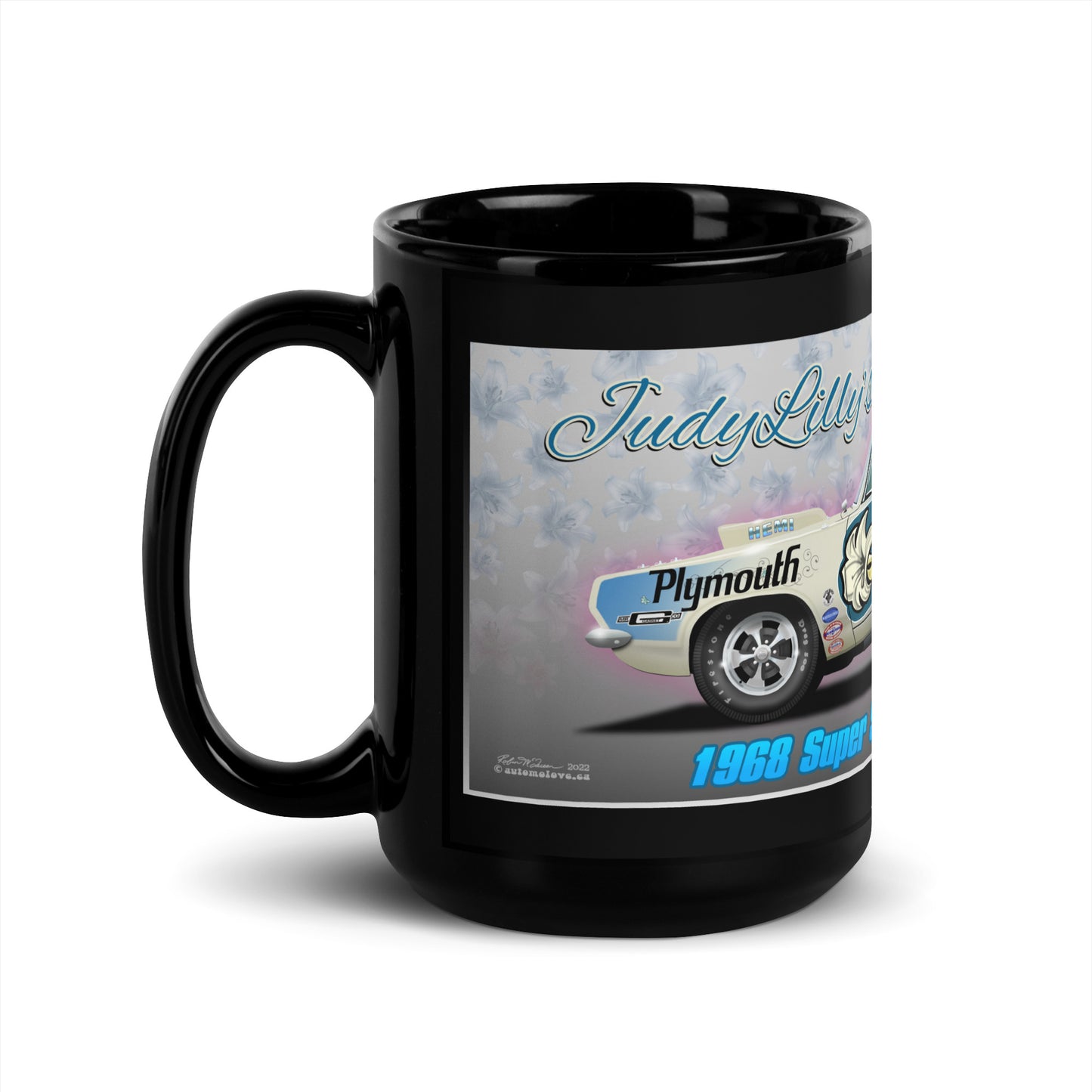 Judy Lilly Flower Car Black Glossy Mug