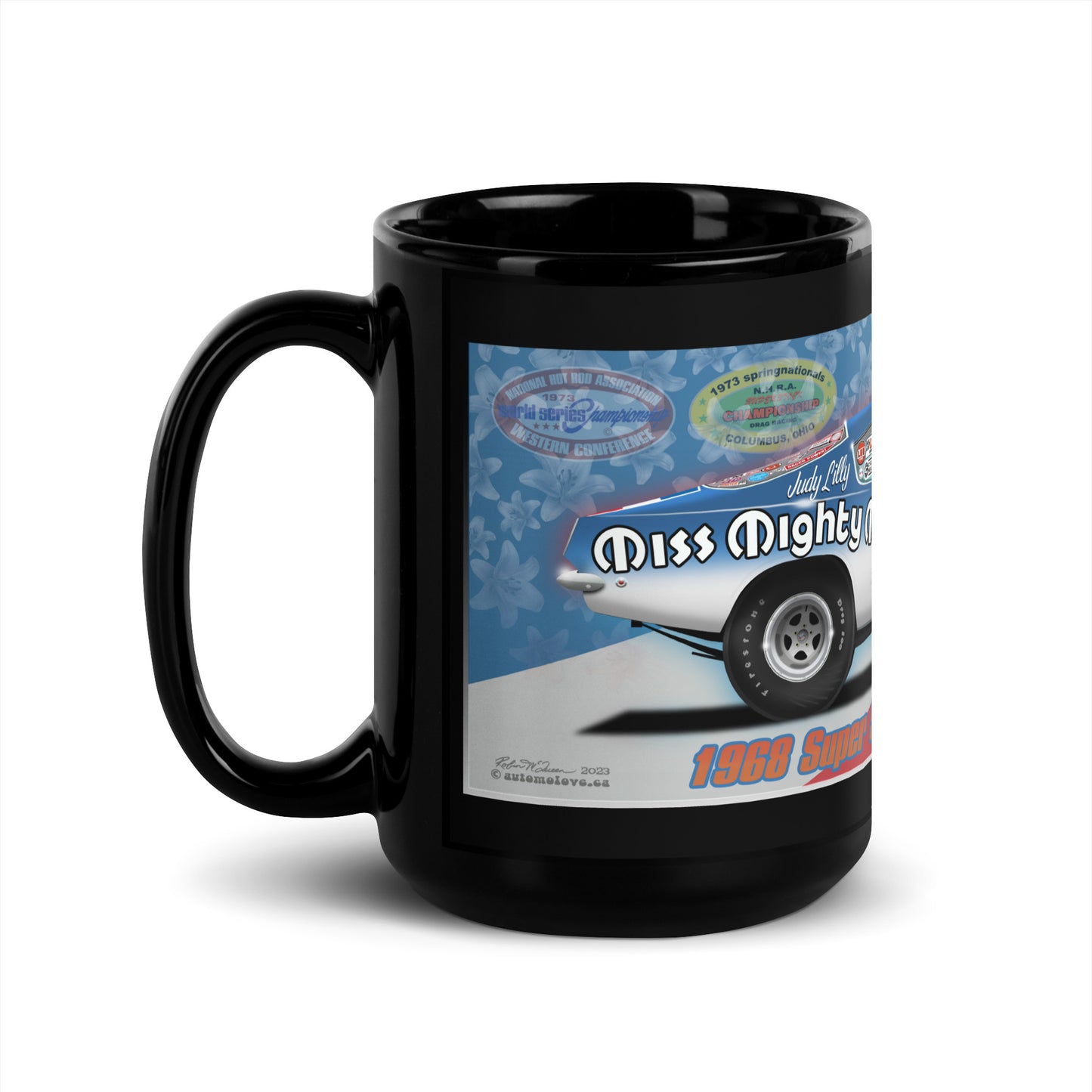 Judy Lilly Miss Mighty Mopar Black Glossy Mug