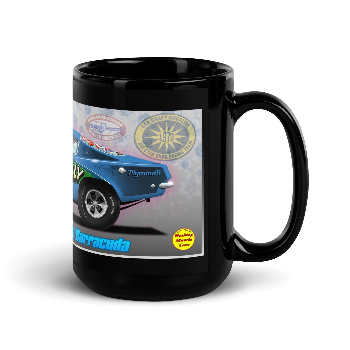 Judy Lilly Flower Car Black Glossy Mug
