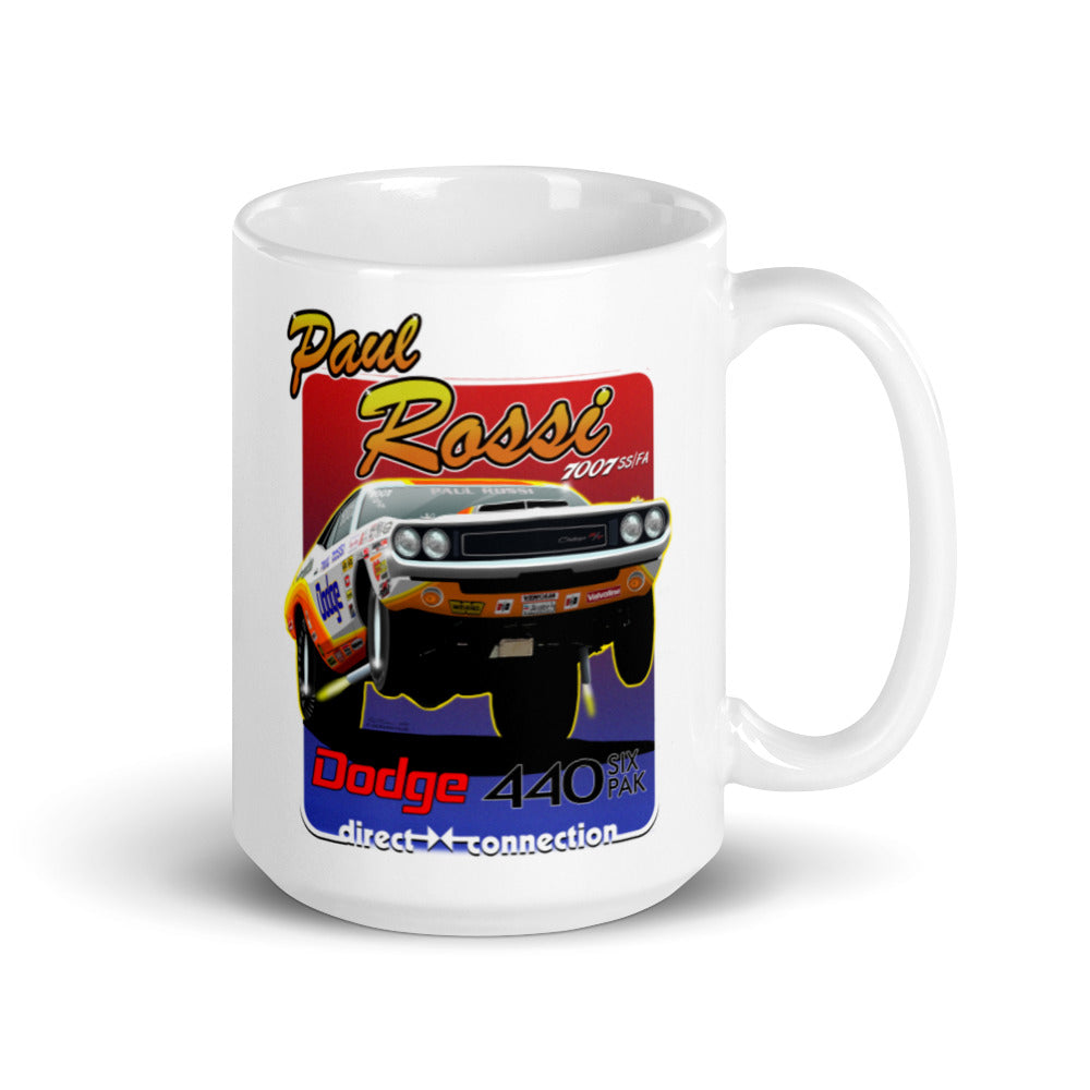 Paul Rossi Wheelie White Glossy Mug Desktop Muscle Cars Inc