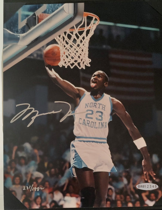 Michael Jordan UDA Upper Deck Authenticated Signed 8x10 Color Photograph UNC Dunk in Josten Limited Edition 231/1982