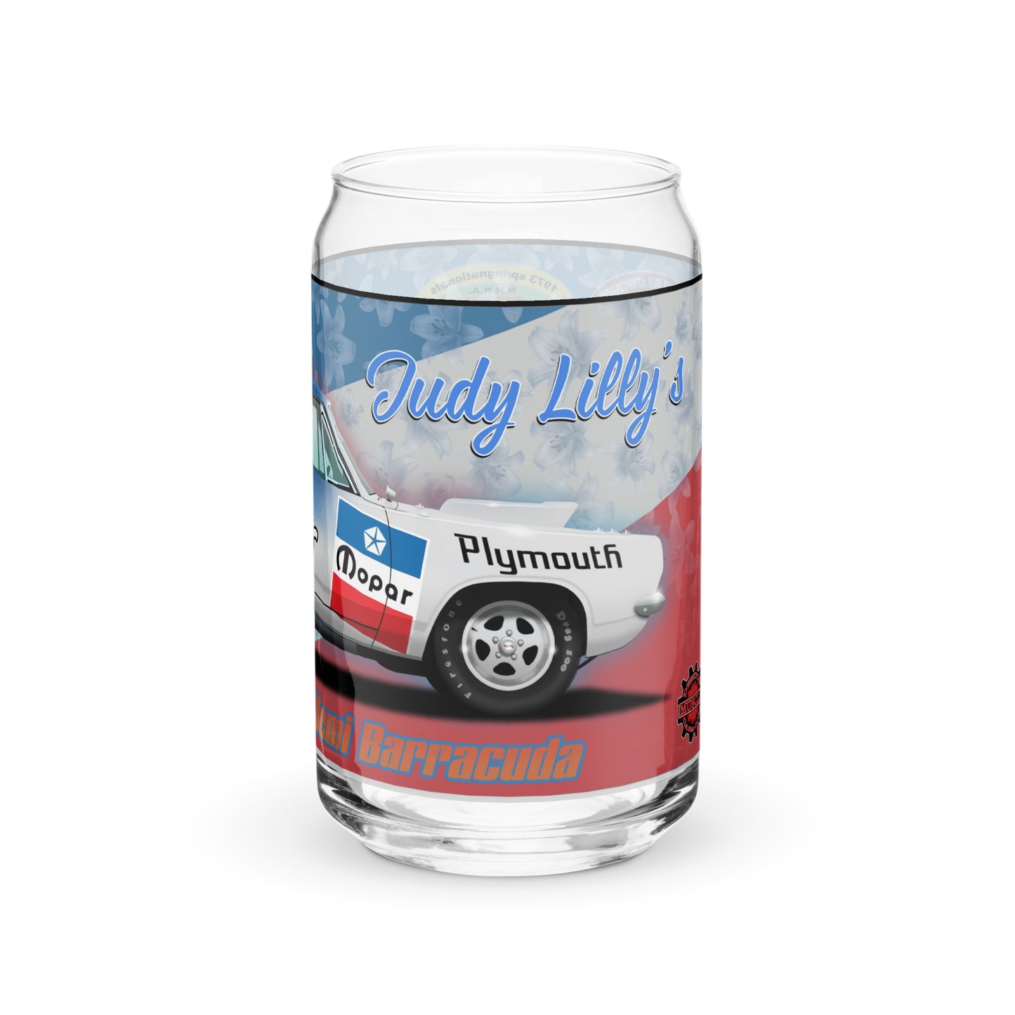 Judy Lilly Miss Mighty Mopar Can-shaped glass