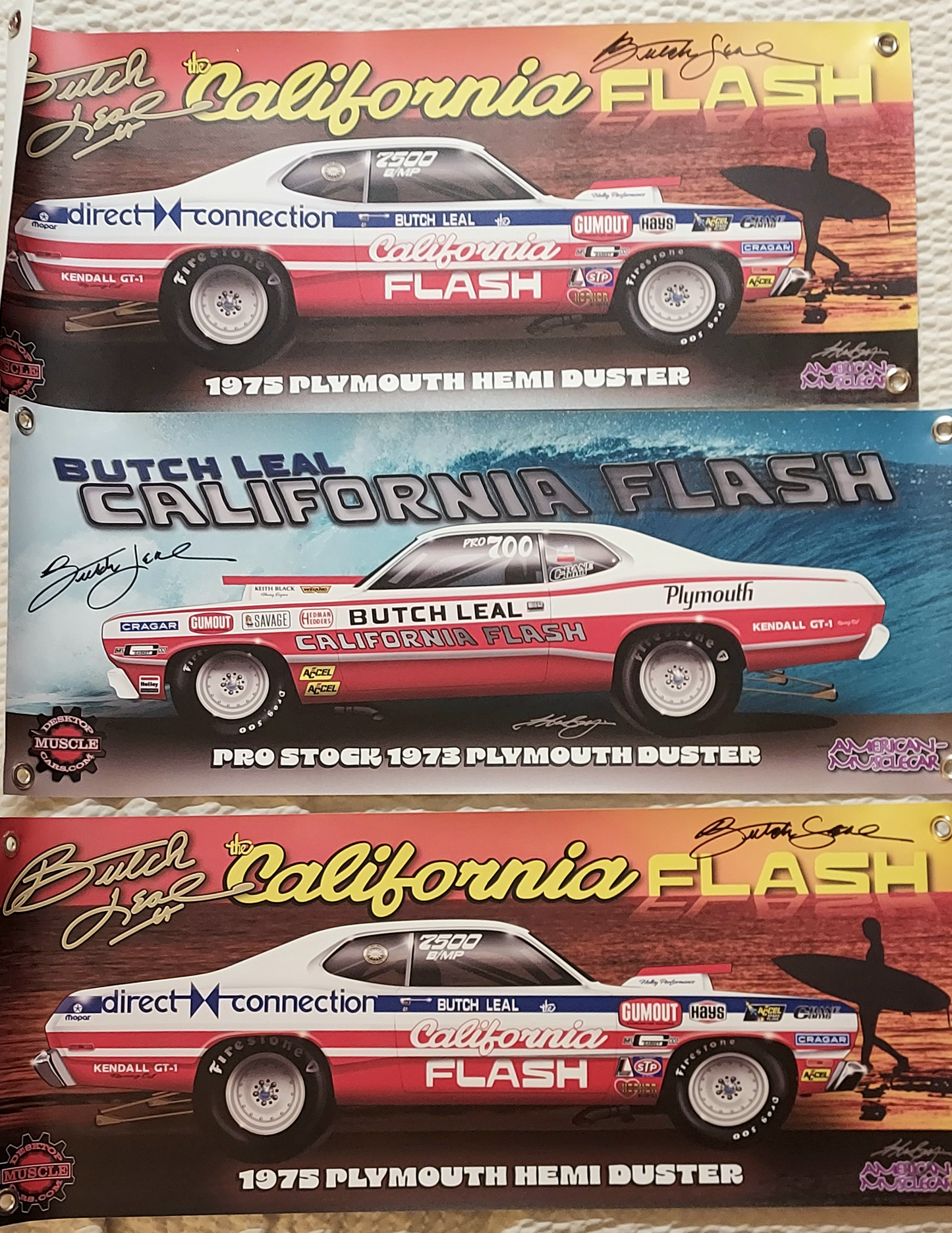 Autographed Butch Leal California Flash 1975 Plymouth Duster Banner