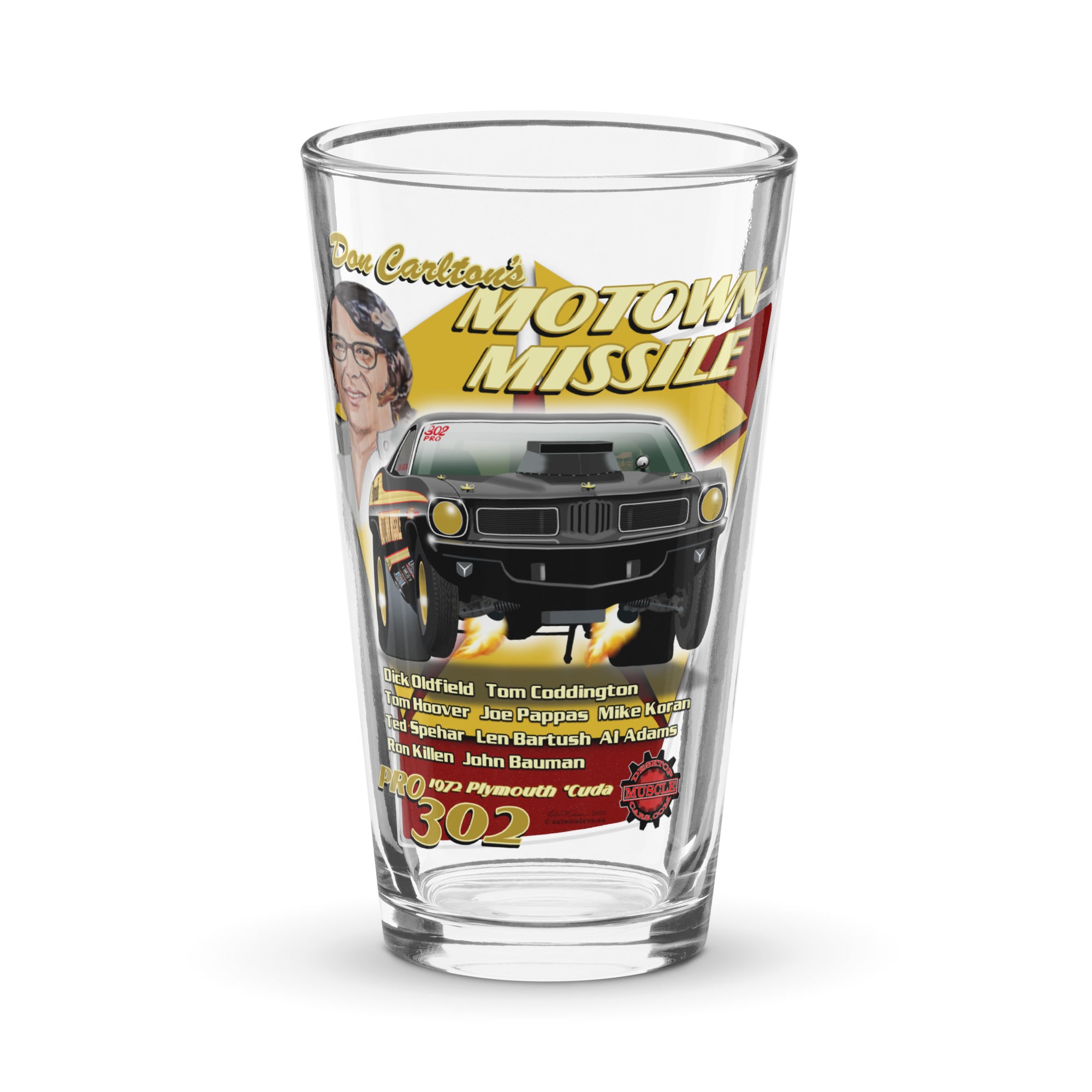Cuda Shaker Sticker Motown Missile Cuda Wheelie Shaker pint glass – Desktop Muscle Cars