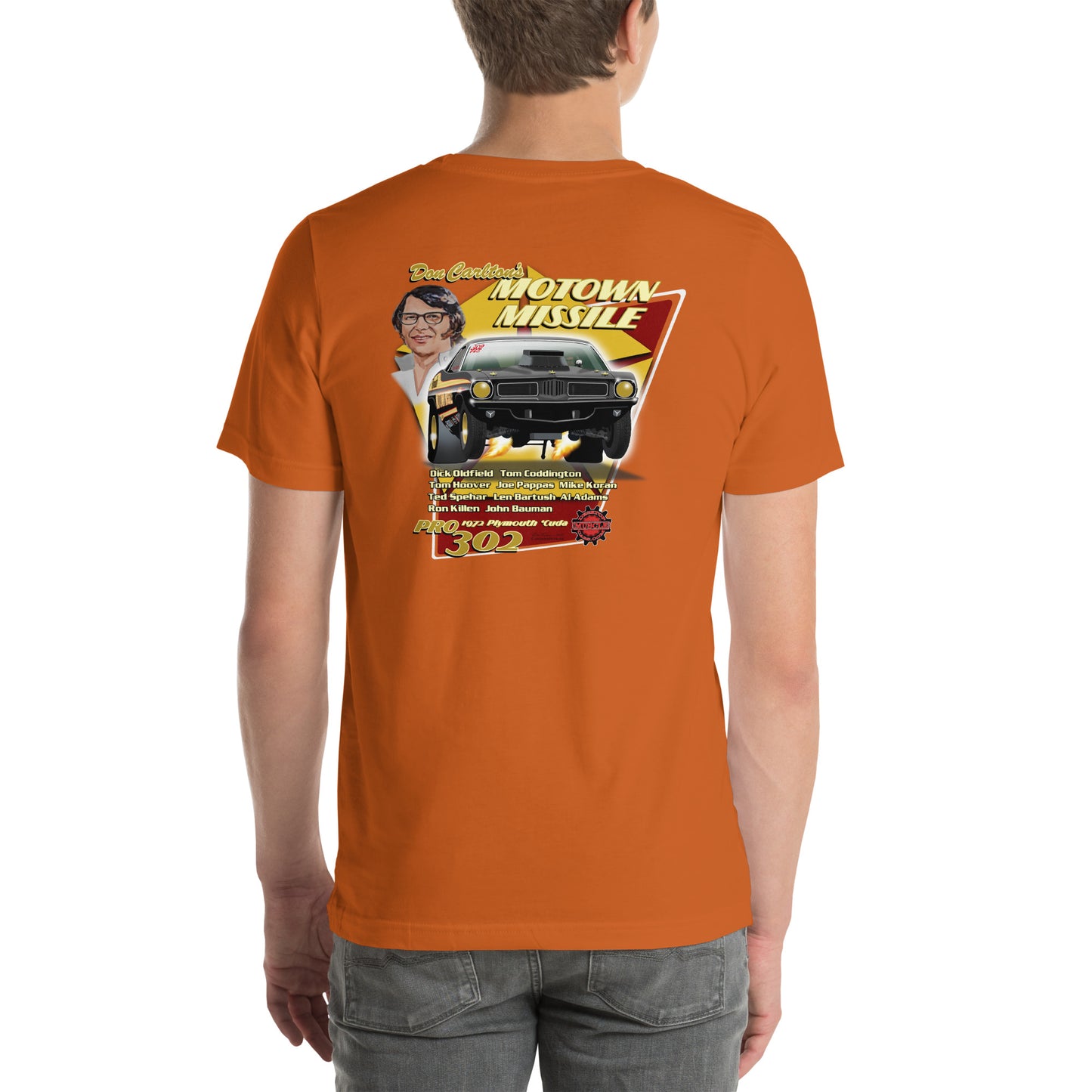 Motown Missile Cuda Unisex t-shirt design on back