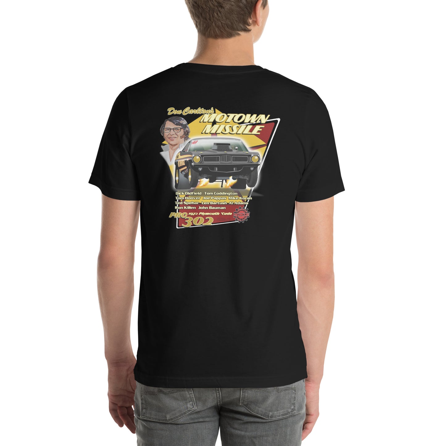 Motown Missile Cuda Unisex t-shirt design on back