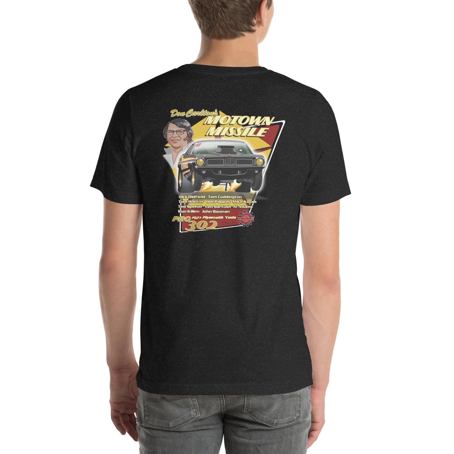 Motown Missile Cuda Unisex t-shirt design on back