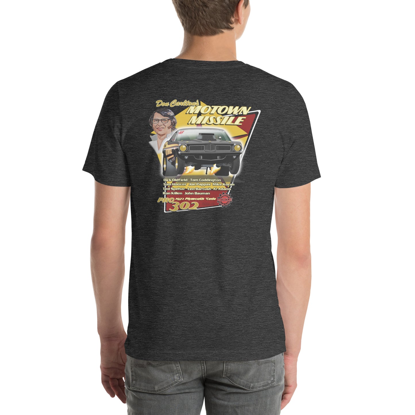 Motown Missile Cuda Unisex t-shirt design on back