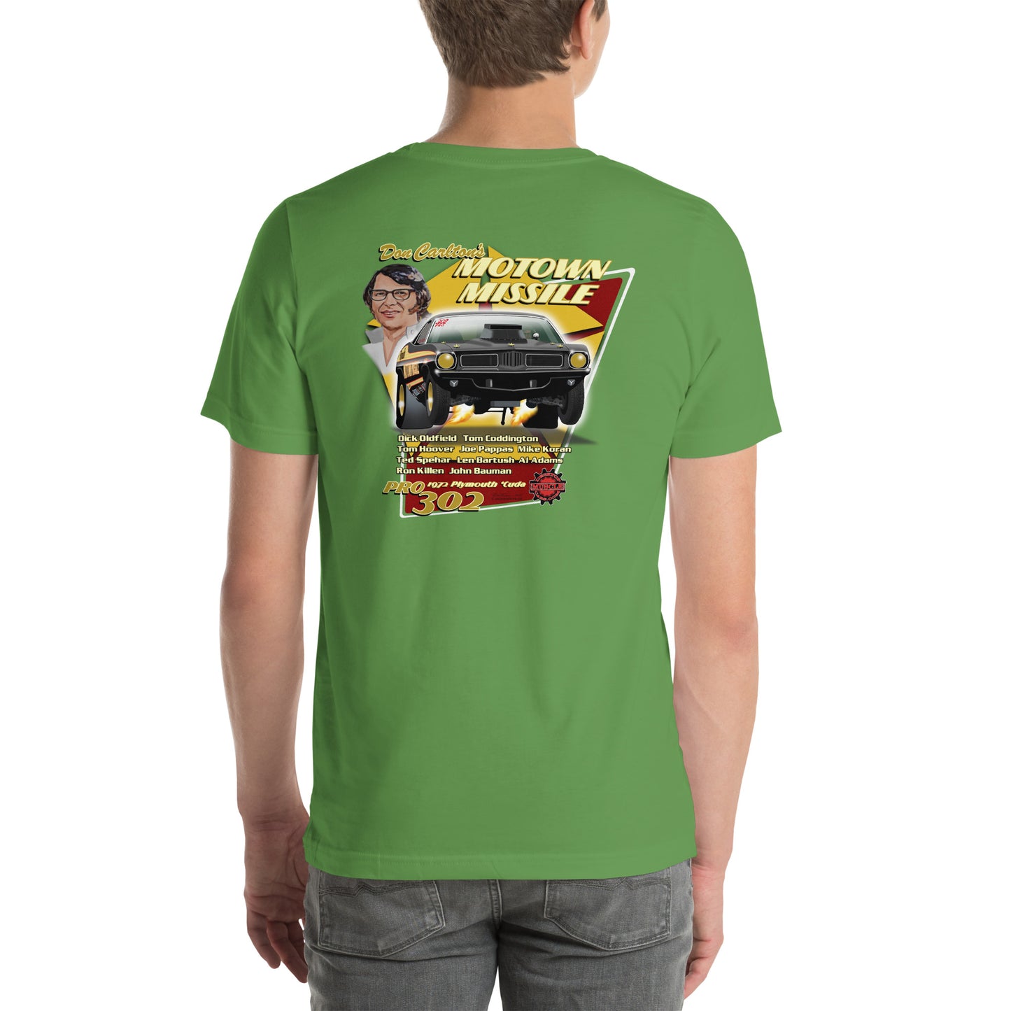 Motown Missile Cuda Unisex t-shirt design on back