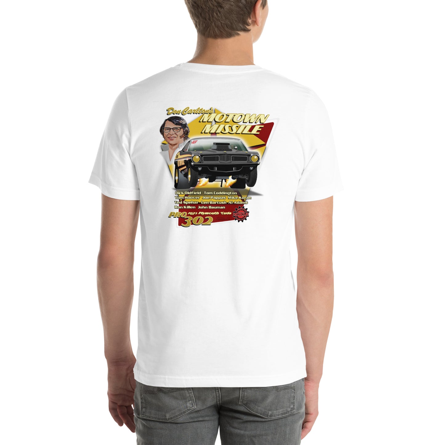 Motown Missile Cuda Unisex t-shirt design on back